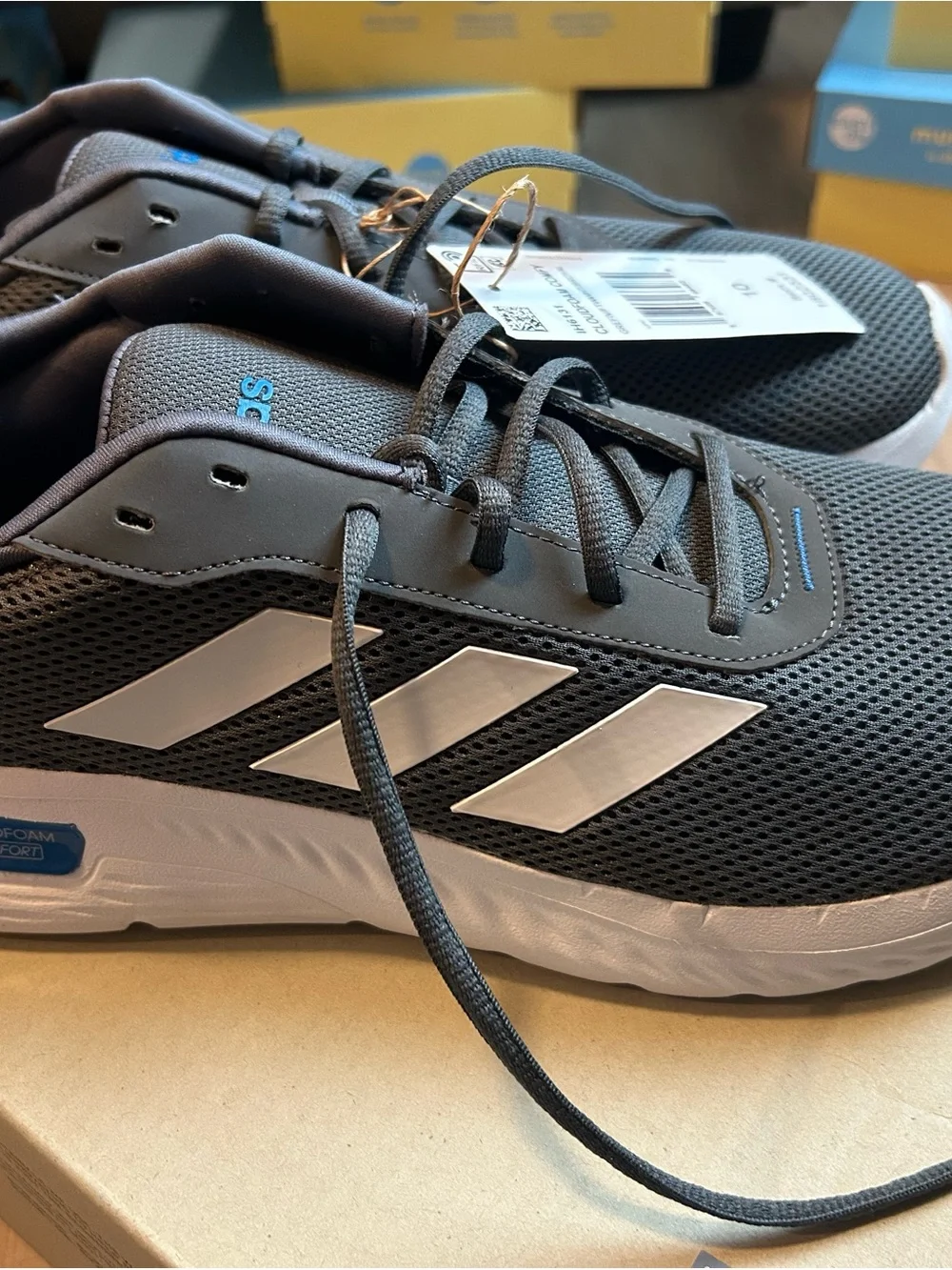 adidas Men's Grey Mesh Athletic Shoes with White Stripes